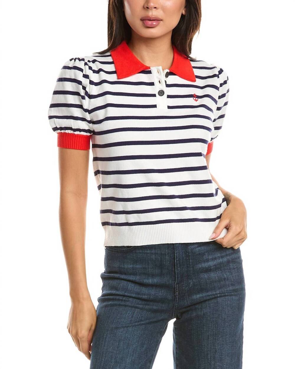 NEW FATE anchor detail top in navy stripe